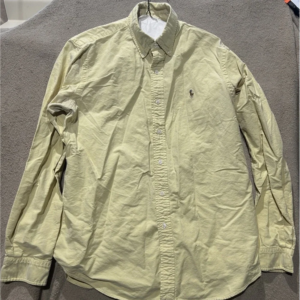 Polo Ralph Lauren Oxford Flesh Pony Shirt Mens L Yellow Long Sleeve Button Down